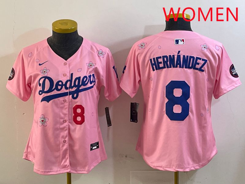 Women Los Angeles Dodgers #8 Hernandez Pink Sakura Edition 2025 Nike MLB Jersey style 1